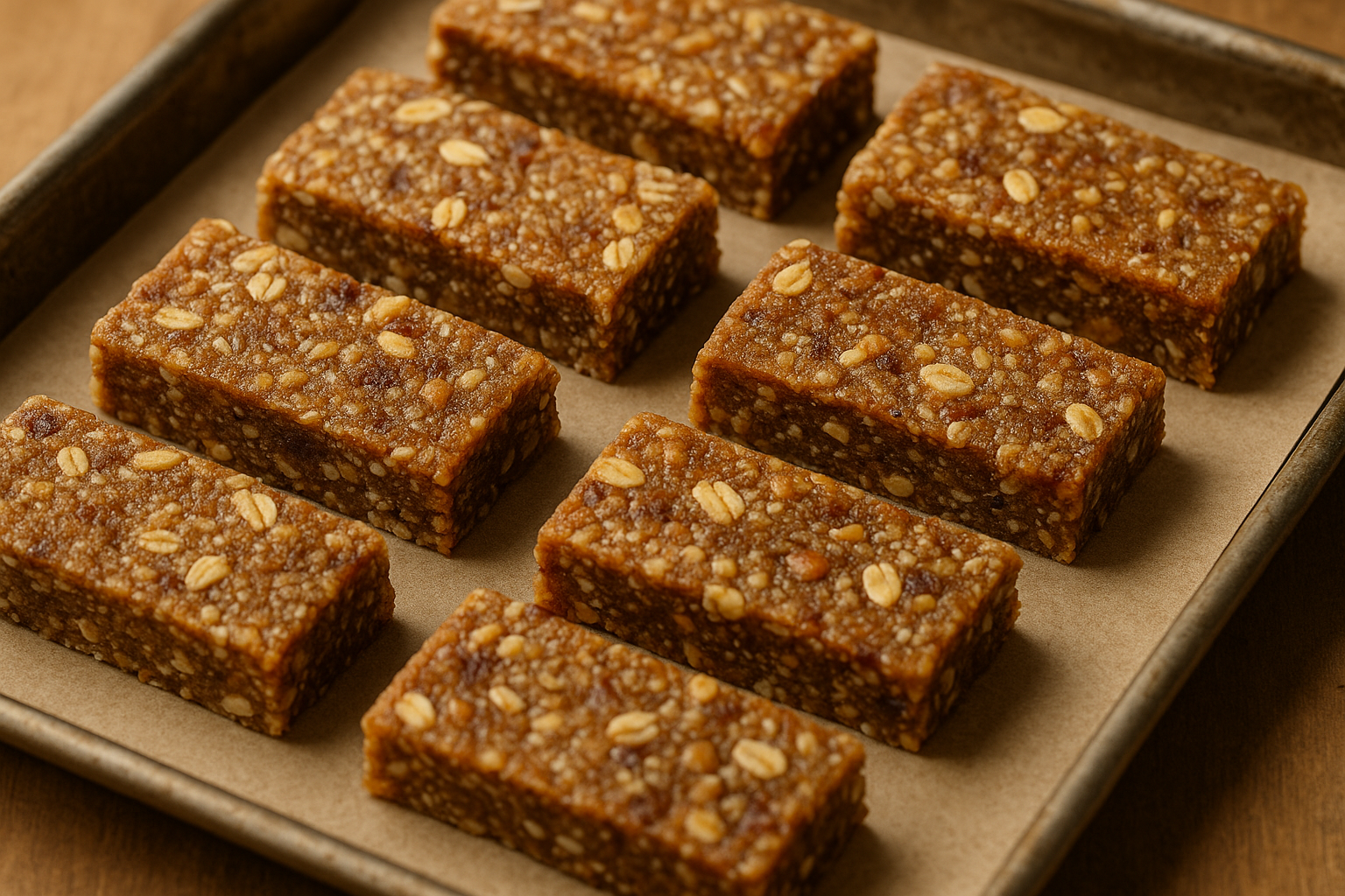Homemade Energy Bar – Natural Fuel with Dates, Oats & Nuts en una bandeja de horno 