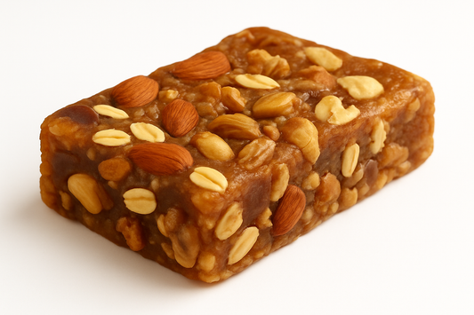 Homemade Energy Bar – Natural Fuel with Dates, Oats & Nuts hacela cimilar a la primera foto pero con fondo blanco 