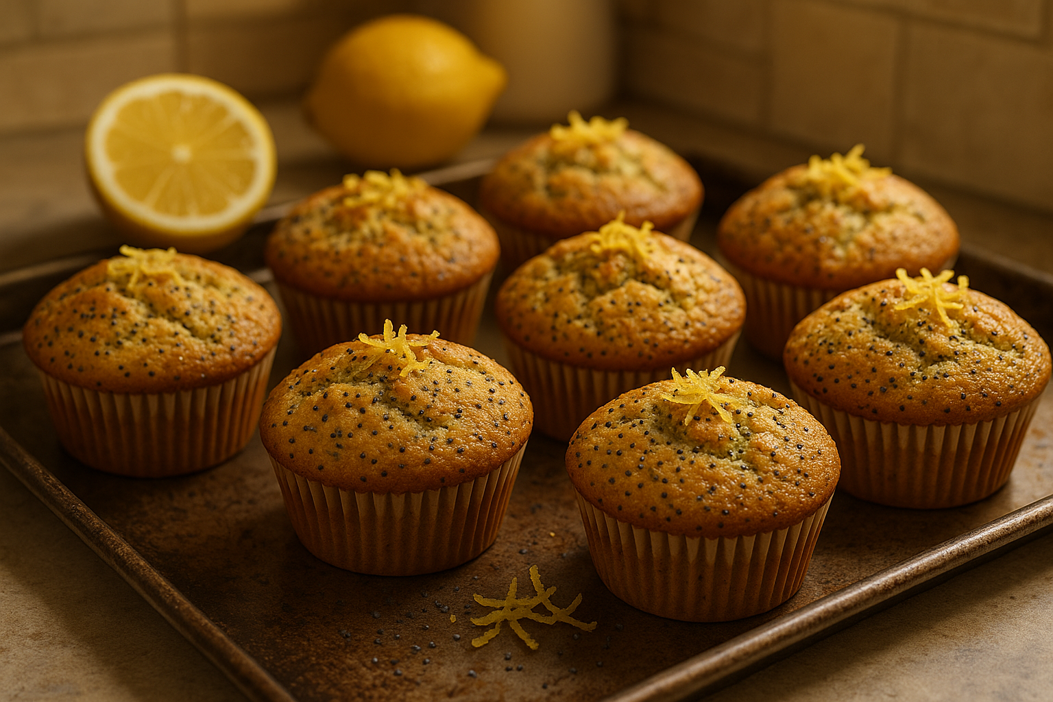 Lemon & Poppy Seed Muffin en una bandeja para horno 