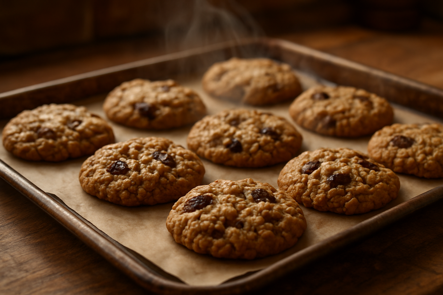 Oatmeal Raisin Cookie en una bandeja de horno 