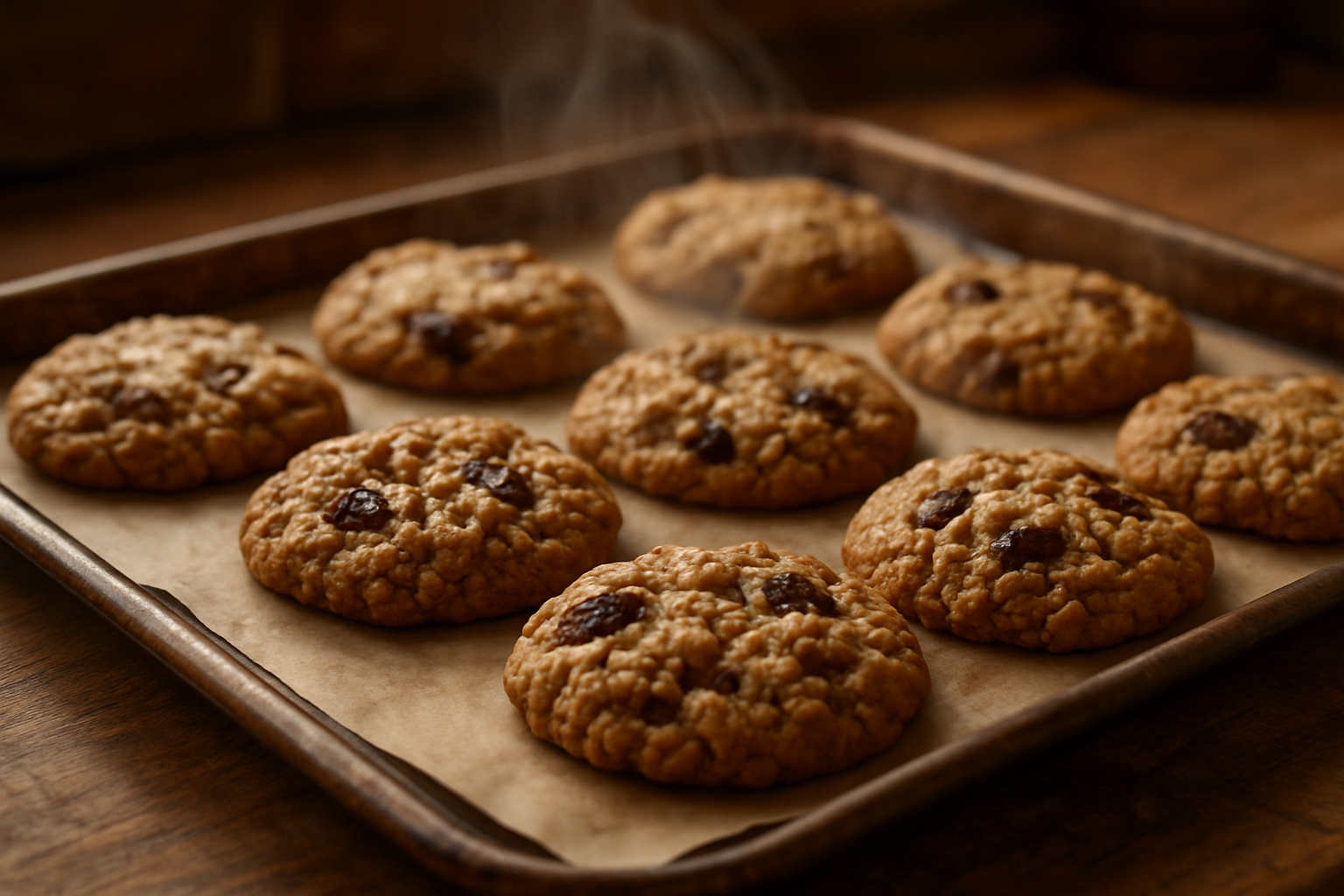 Oatmeal Raisin Cookie en una bandeja de horno 